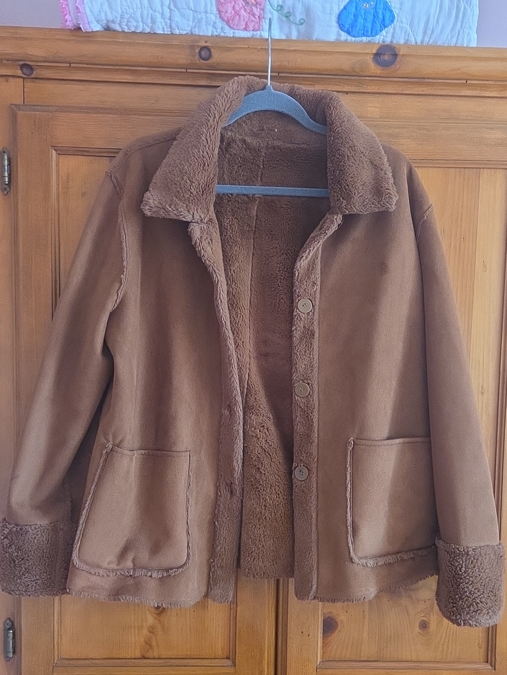 Brandon Thomas Chestnut Brown Faux Shearling Teddy Jacket Reverable